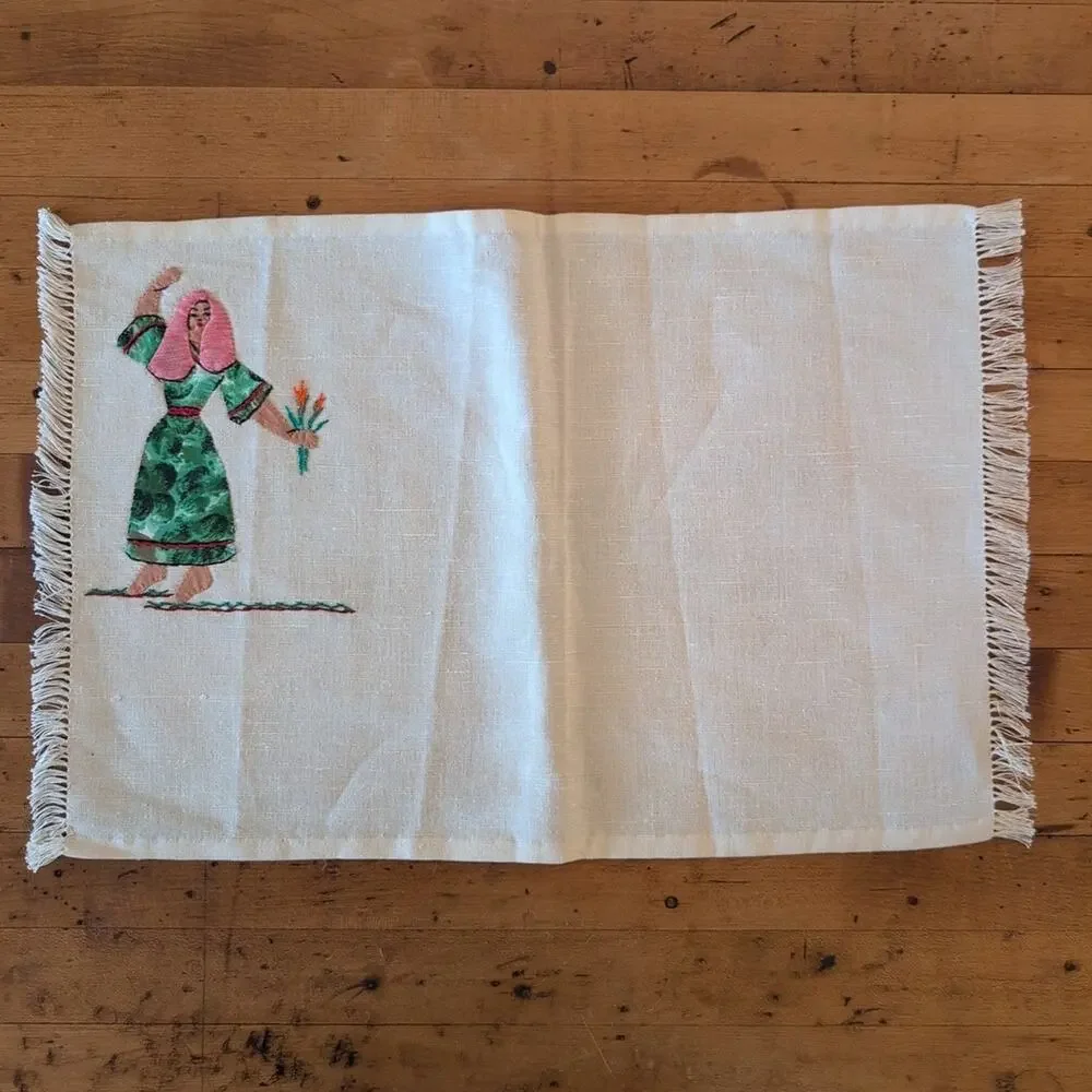 Vintage set of 6 hand embroidered & appliqued placements, 7.5